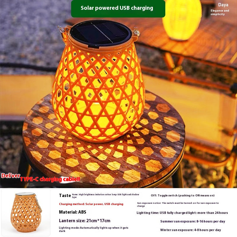 Lumières de jardin solaires en bambou tissées avec bougies LED