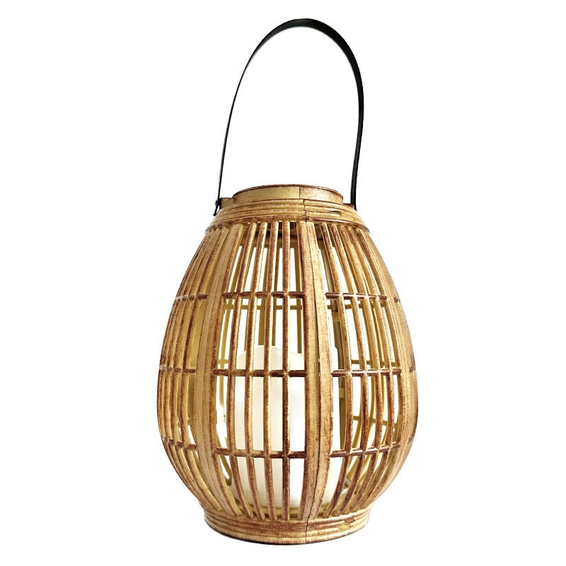 Lumières de jardin solaires en bambou tissées avec bougies LED