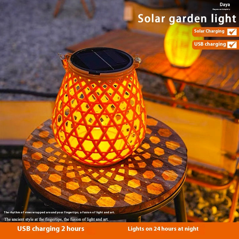 Lumières de jardin solaires en bambou tissées avec bougies LED
