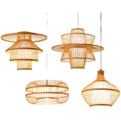 Luminaires suspendus en bambou rétro - Éclairage tissé, design unique