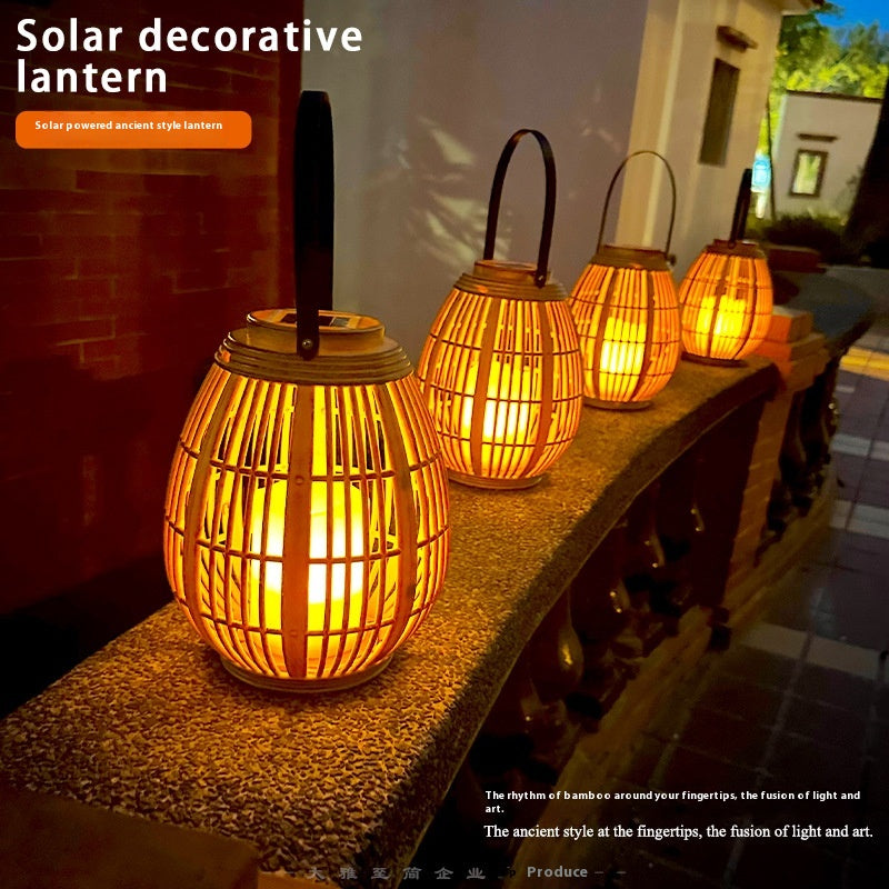 Lumières de jardin solaires en bambou tissées avec bougies LED