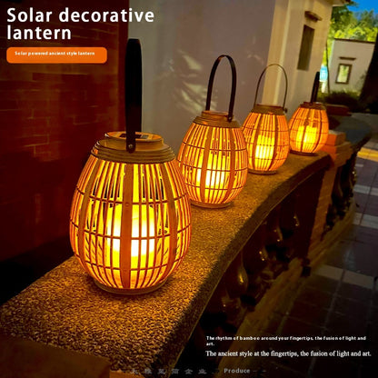 Lumières de jardin solaires en bambou tissées avec bougies LED
