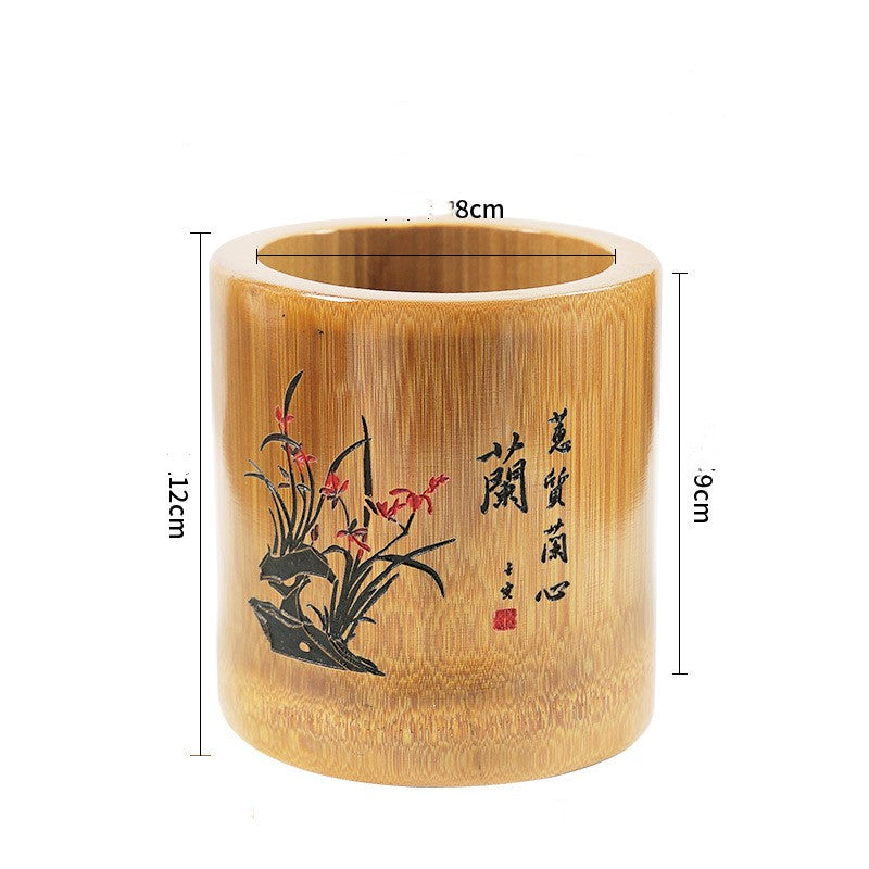 Conteneur rond en bambou pour stylos - Écologique et créatif
