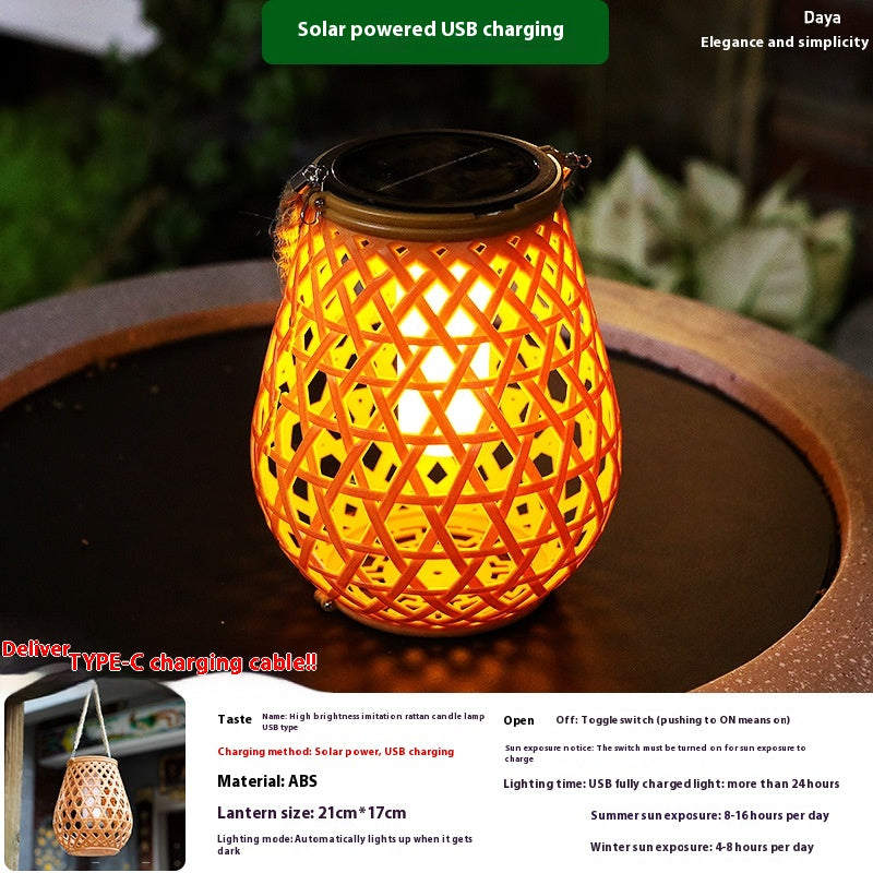 Lumières de jardin solaires en bambou tissées avec bougies LED