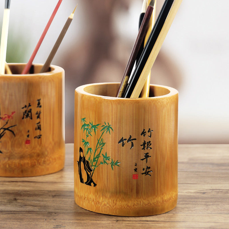 Conteneur rond en bambou pour stylos - Écologique et créatif