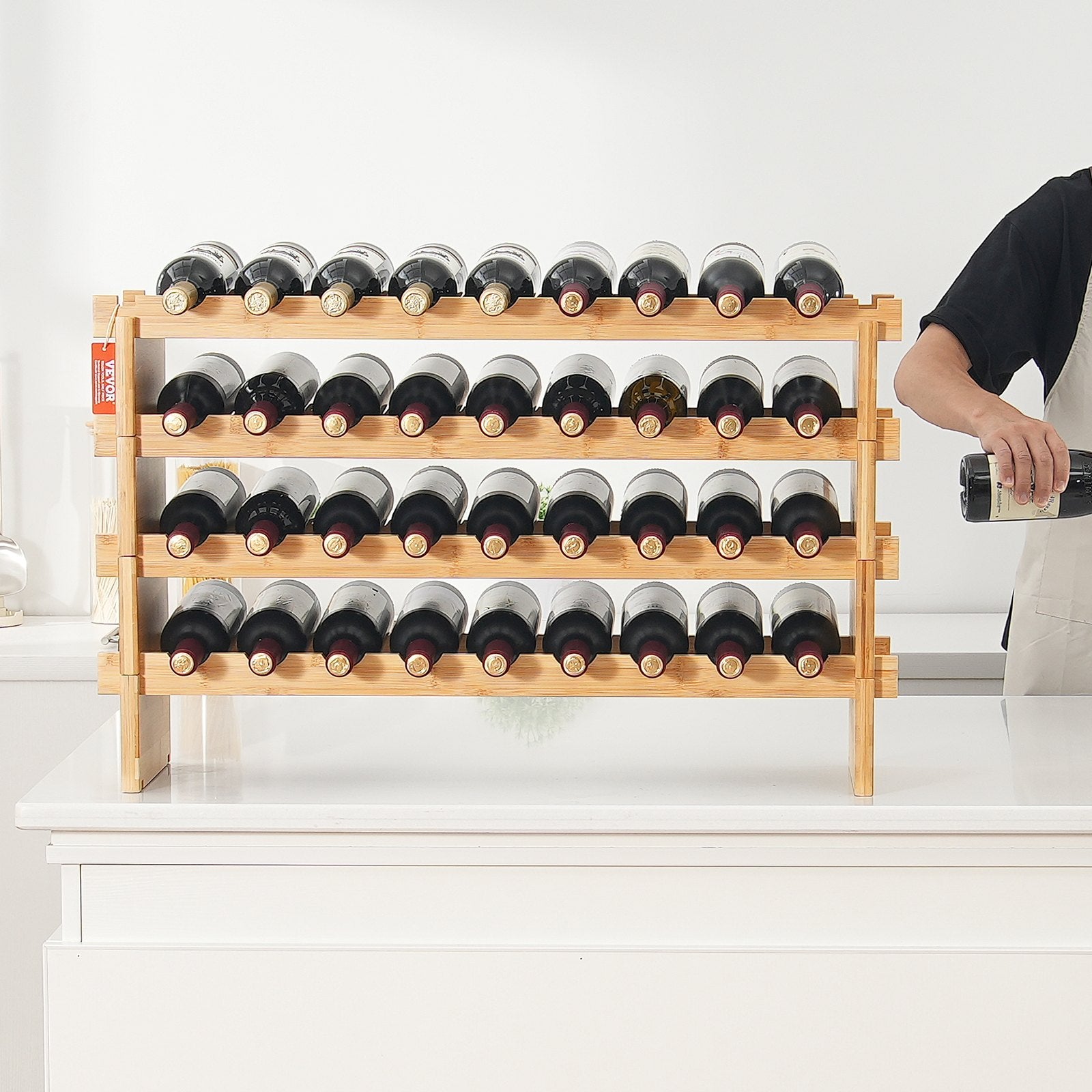 Étagère à vin empilable en bois de bambou - 4 niveaux, design modulair