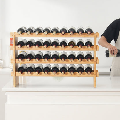 Étagère à vin empilable en bois de bambou - 4 niveaux, design modulair