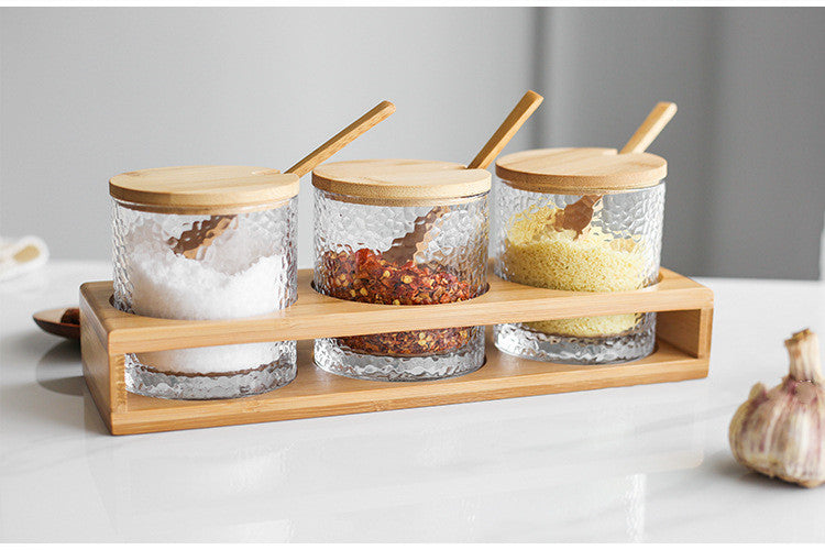 Boîte à épices en verre avec couvercle en bambou - étanche et pratique