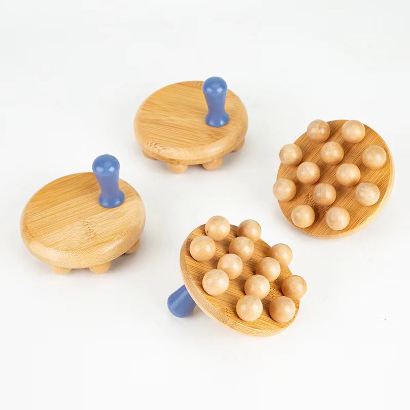 Brosse de massage en bambou - 12 perles, compacte et portable