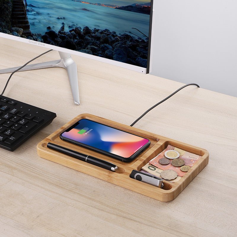 chargeur sans fil en bois de bambou