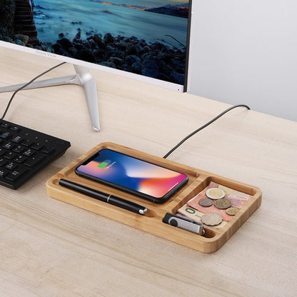 chargeur sans fil en bois de bambou